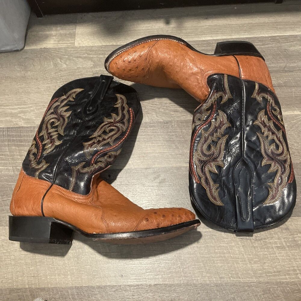 JB Dillon Reserve Ostrich Boots Mens 11 D Cognac Leather Western Cowboy JBR 1055